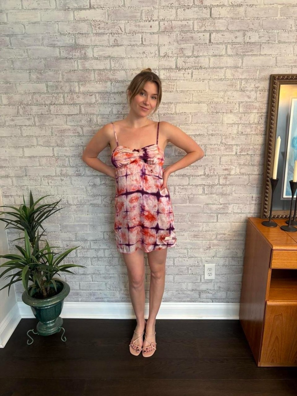 Vintage 90s Women's Pink Tie-Dye Slip Dress - Picture 3 of 6